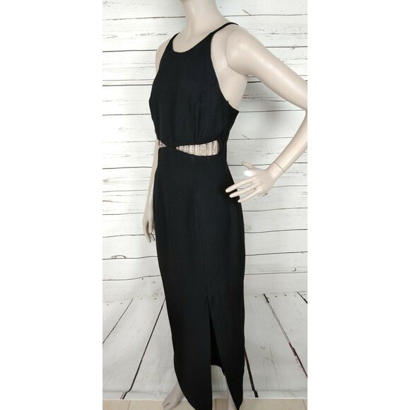 Gunne Sax Jessica McClintock Black Cutout Rhinestone Detail Vintage Wiggle Dress - Picture 4 of 7